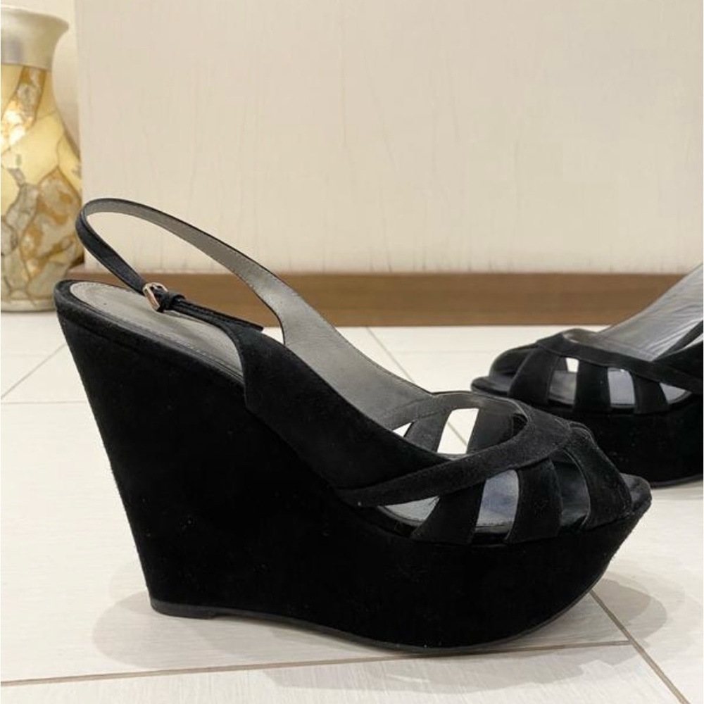 black wedge suede sandals Sergio Rossi